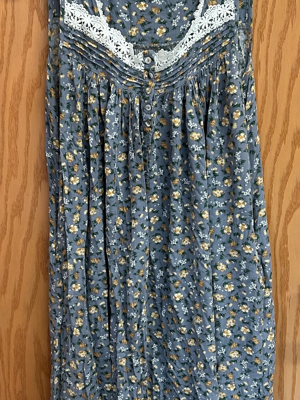 Women's Slate Blue Floral Lace-Trim granny nightgown house coat